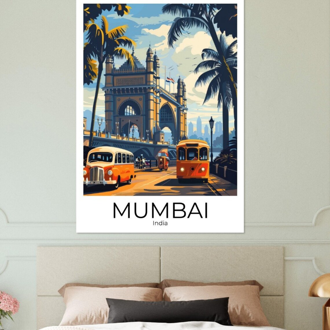 Mumbai India Gateway of India Vintage Street Scene Travel Poster - Image 3