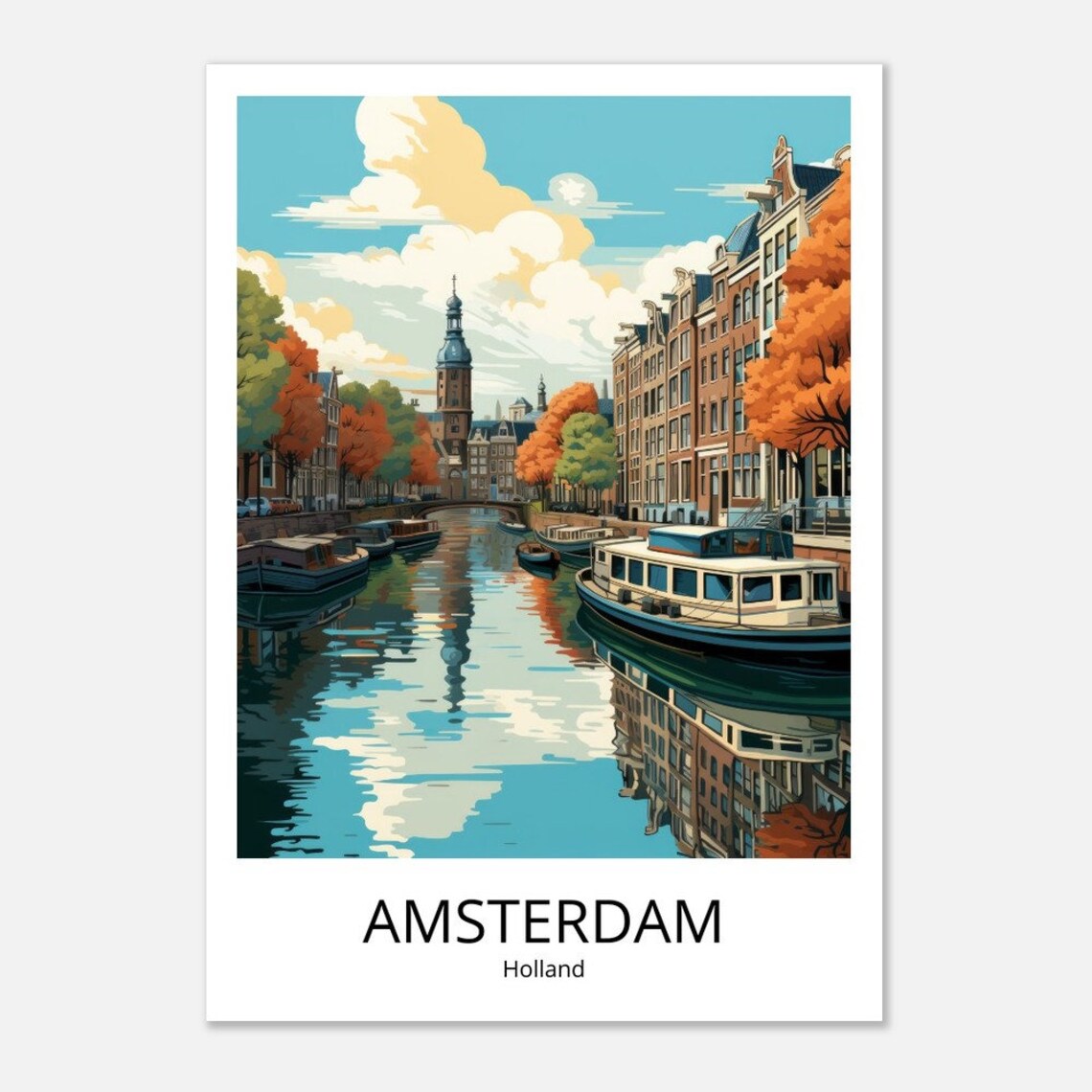 Amsterdam Travel Poster Amsterdam City Print Holland Travel Poster Amsterdam Gift Amsterdam Souvenir Amsterdam Wall Decoration Travel Print - Image 2