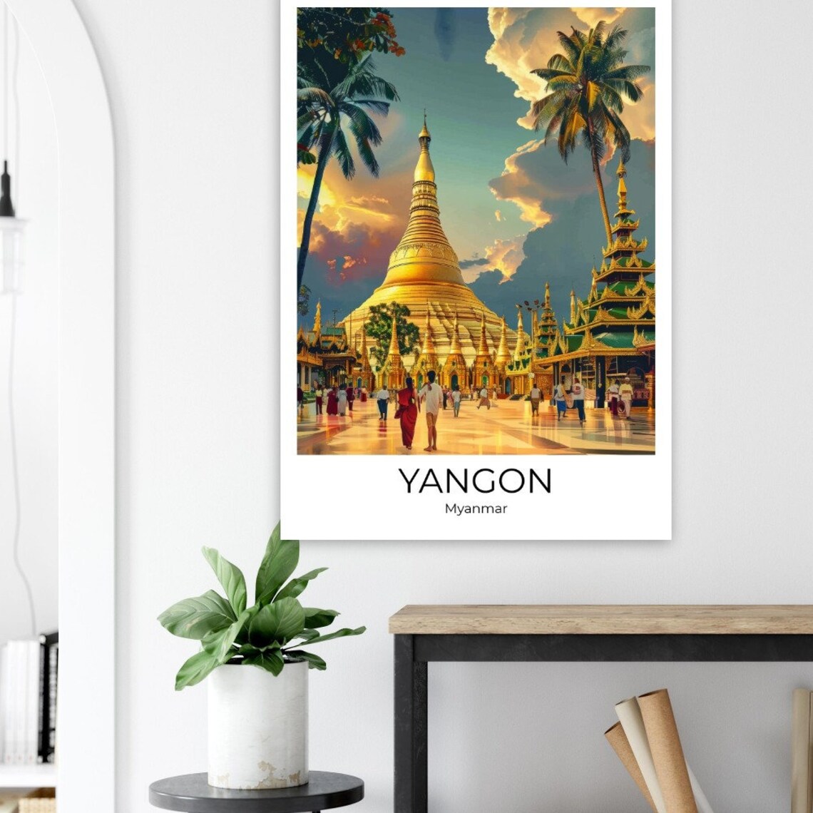 Yangon Shwedagon Pagoda Sunset Golden Temple Myanmar Travel Poster - Image 3