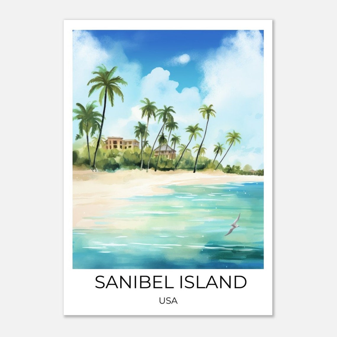 Sanibel Island Watercolor Travel Poster Sanibel Wall Art Florida Travel Print Sanibel Usa - Image 2
