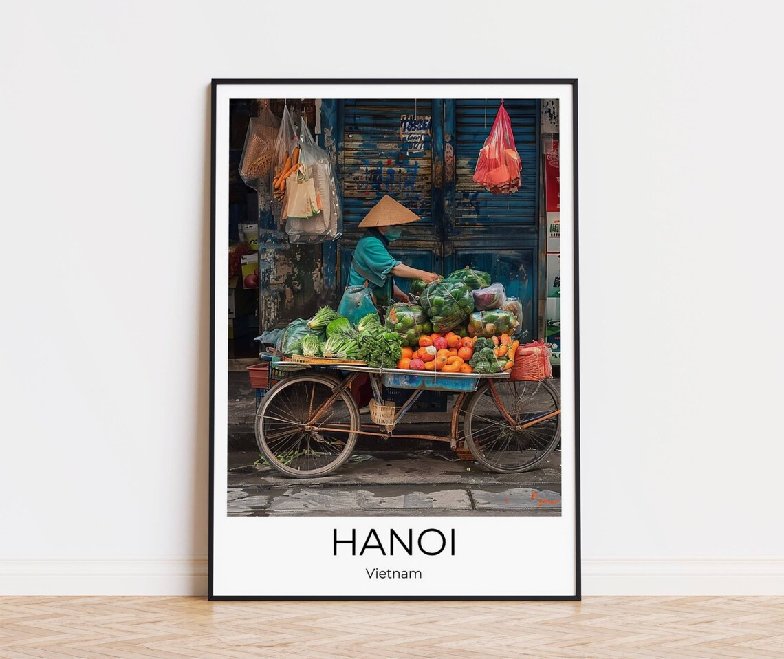 Hanoi Vietnam Street Vendor Old Quarter Market Scene Travel Poster
