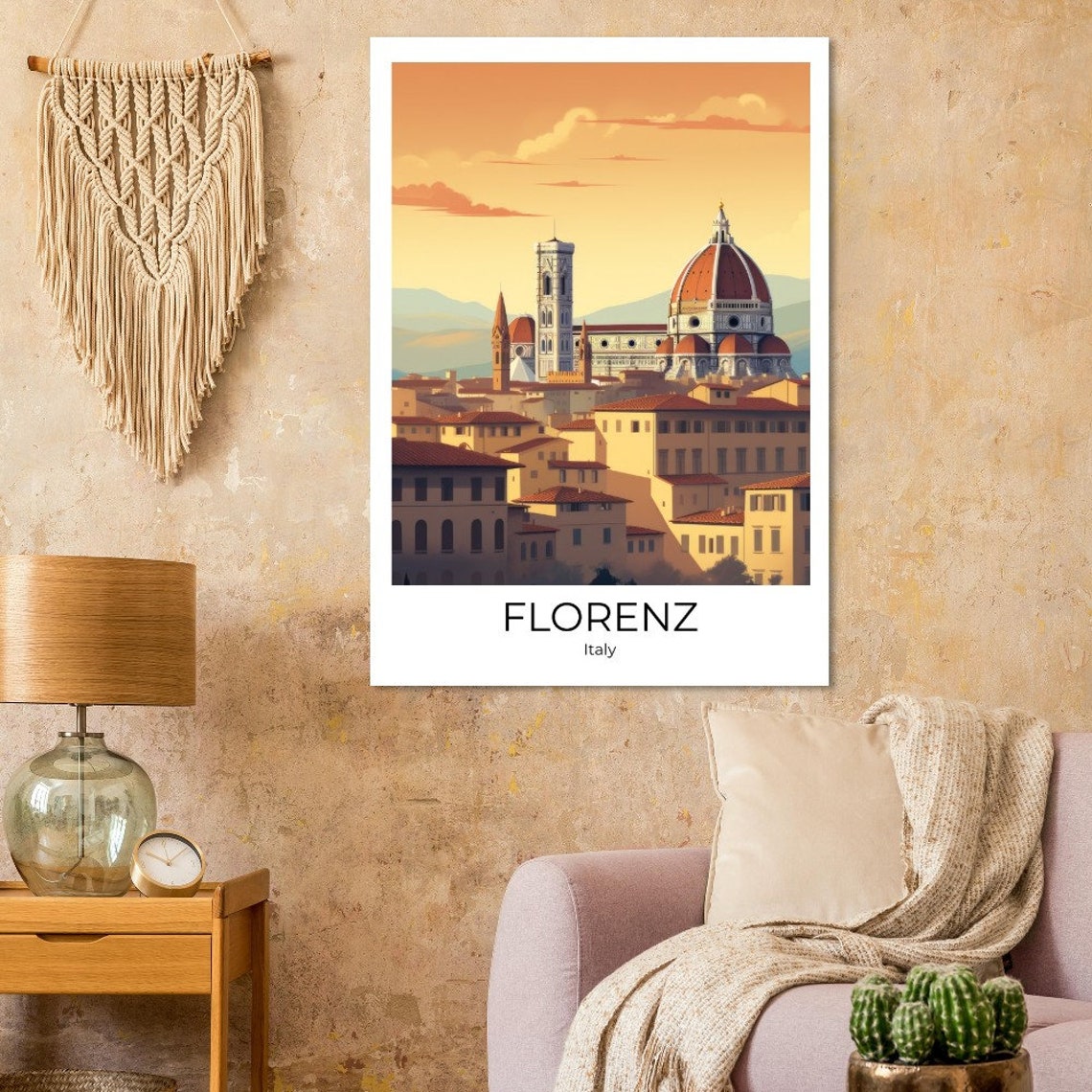 Florence Duomo Sunset Terracotta Rooftops Italy Illustration Poster - Image 3