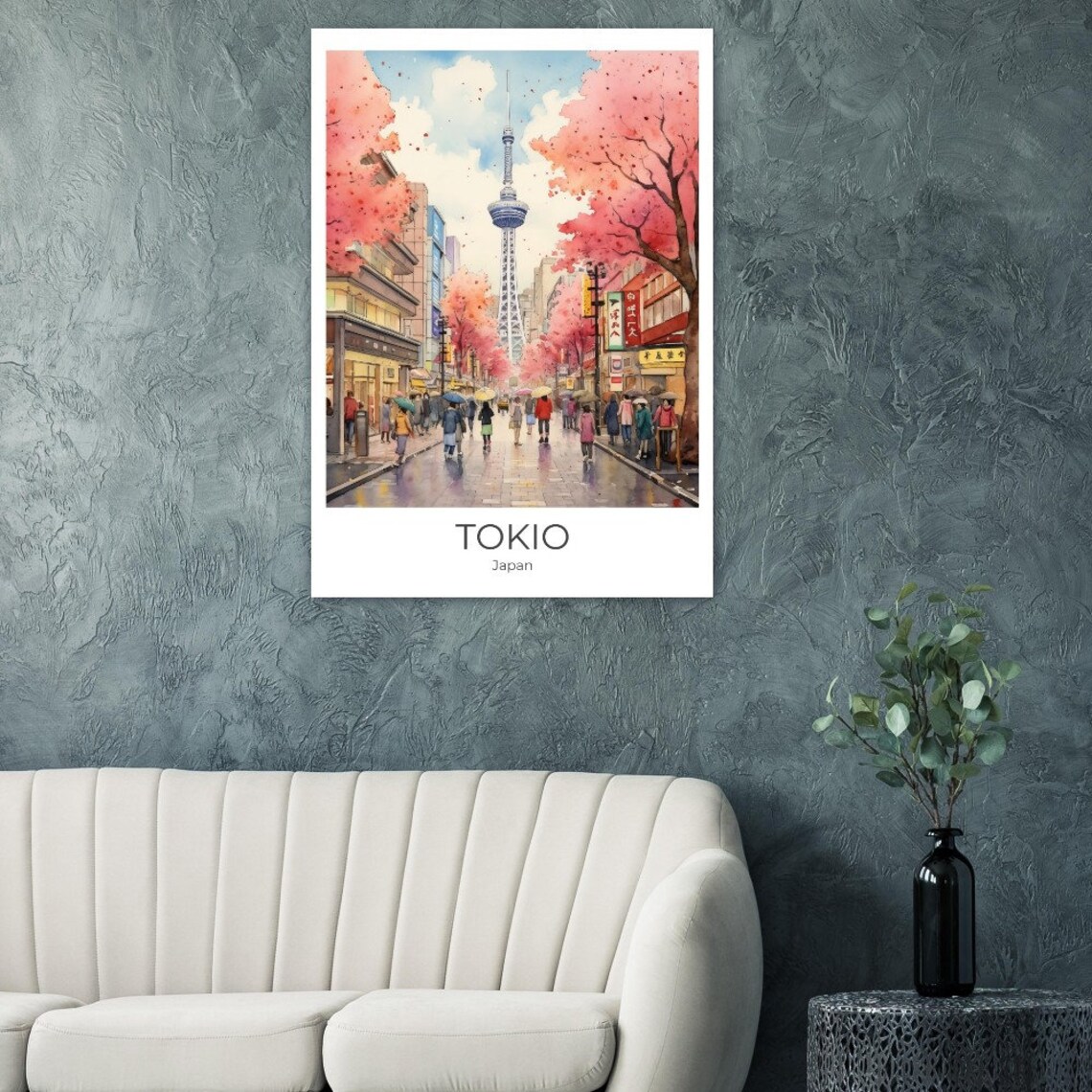Tokyo Skytree Cherry Blossom Street Rainy Japan Travel Poster - Image 3