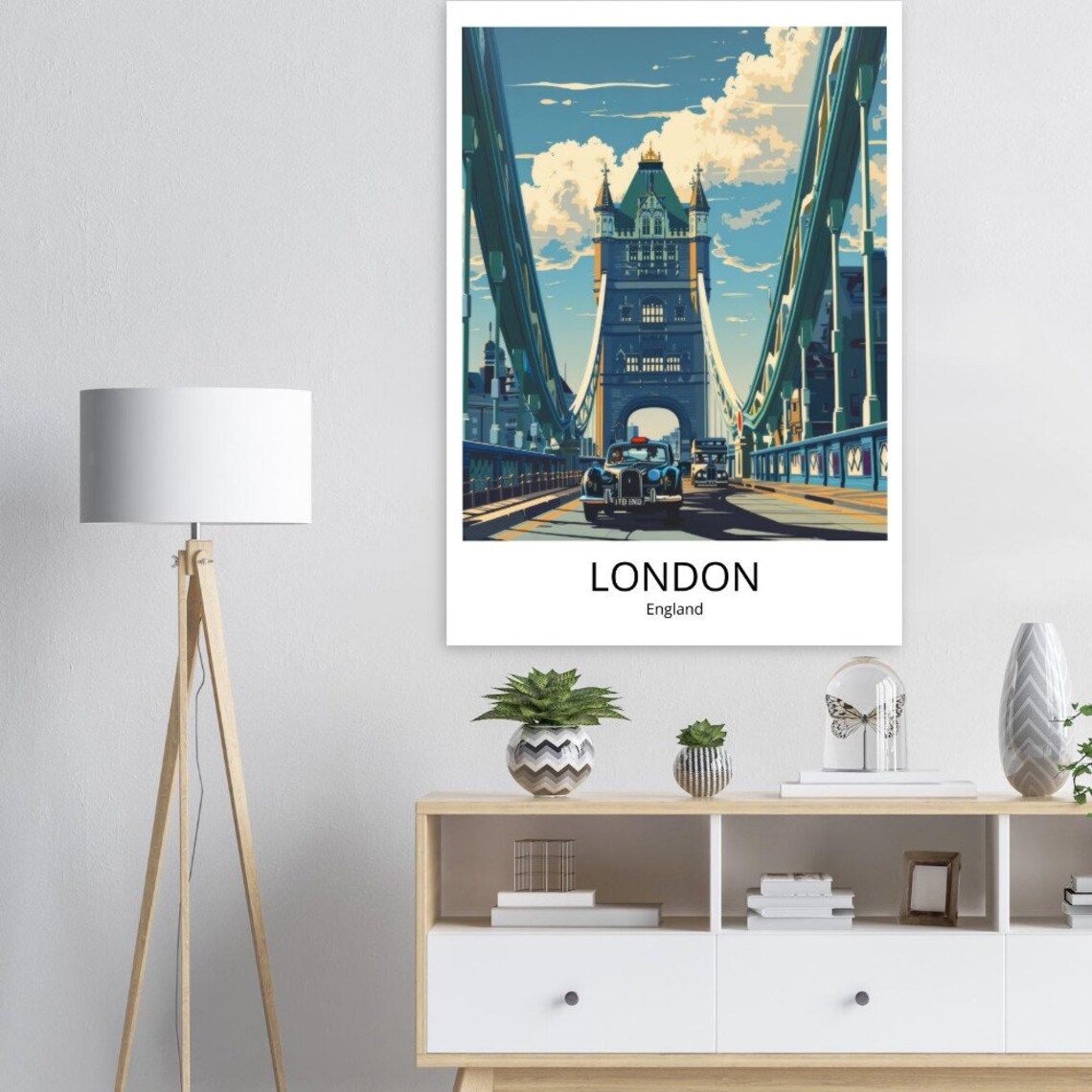 London England Tower Bridge Classic Black Cab Retro Travel Poster - Image 4