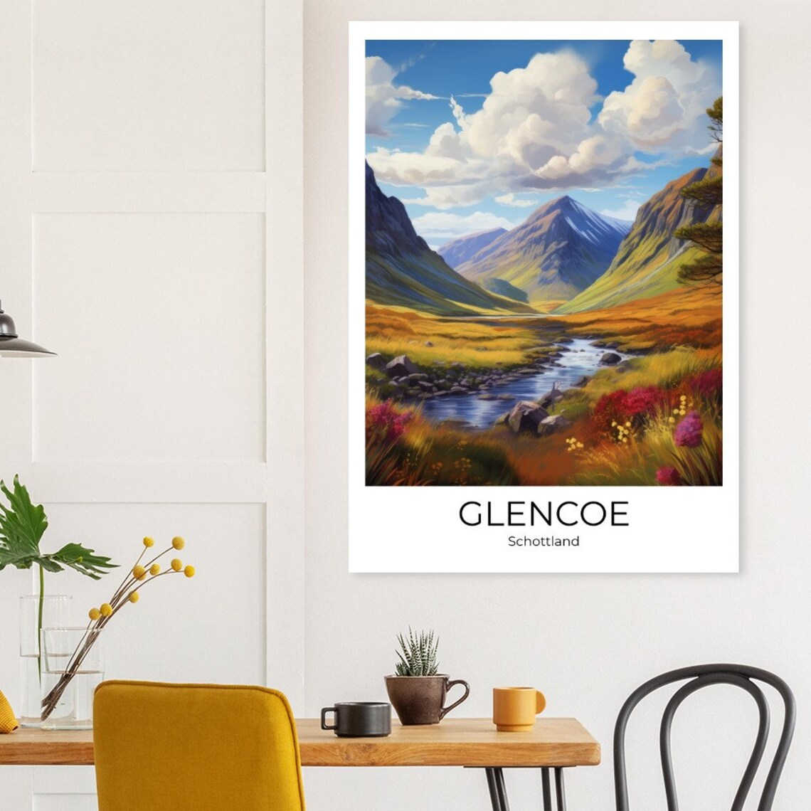 Glencoe Scotland Highlands Valley River and Wildflowers Travel Poster - Image 2