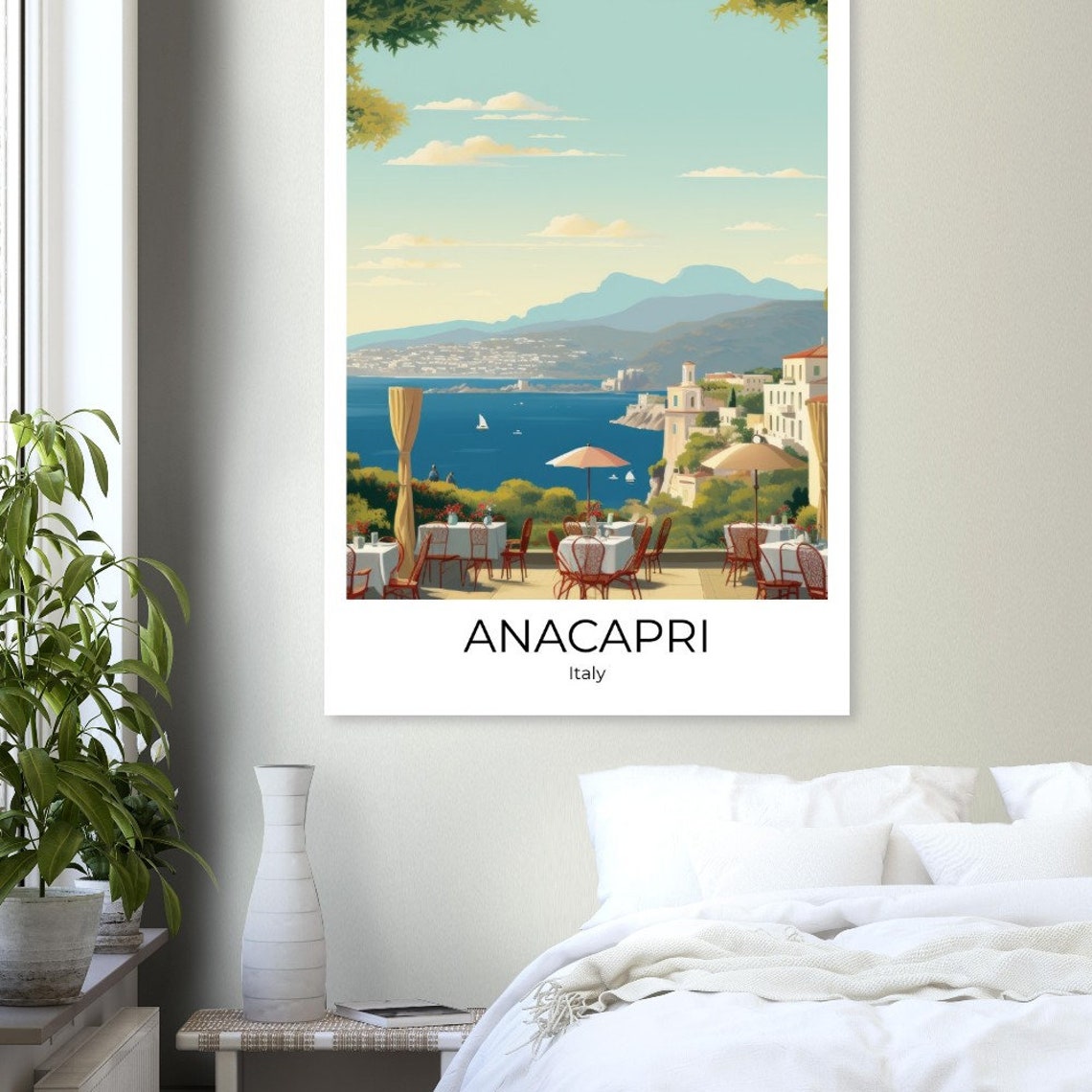 Anacapri Italy Seaside Terrace Restaurant Bay View Watercolor Poster - Image 4
