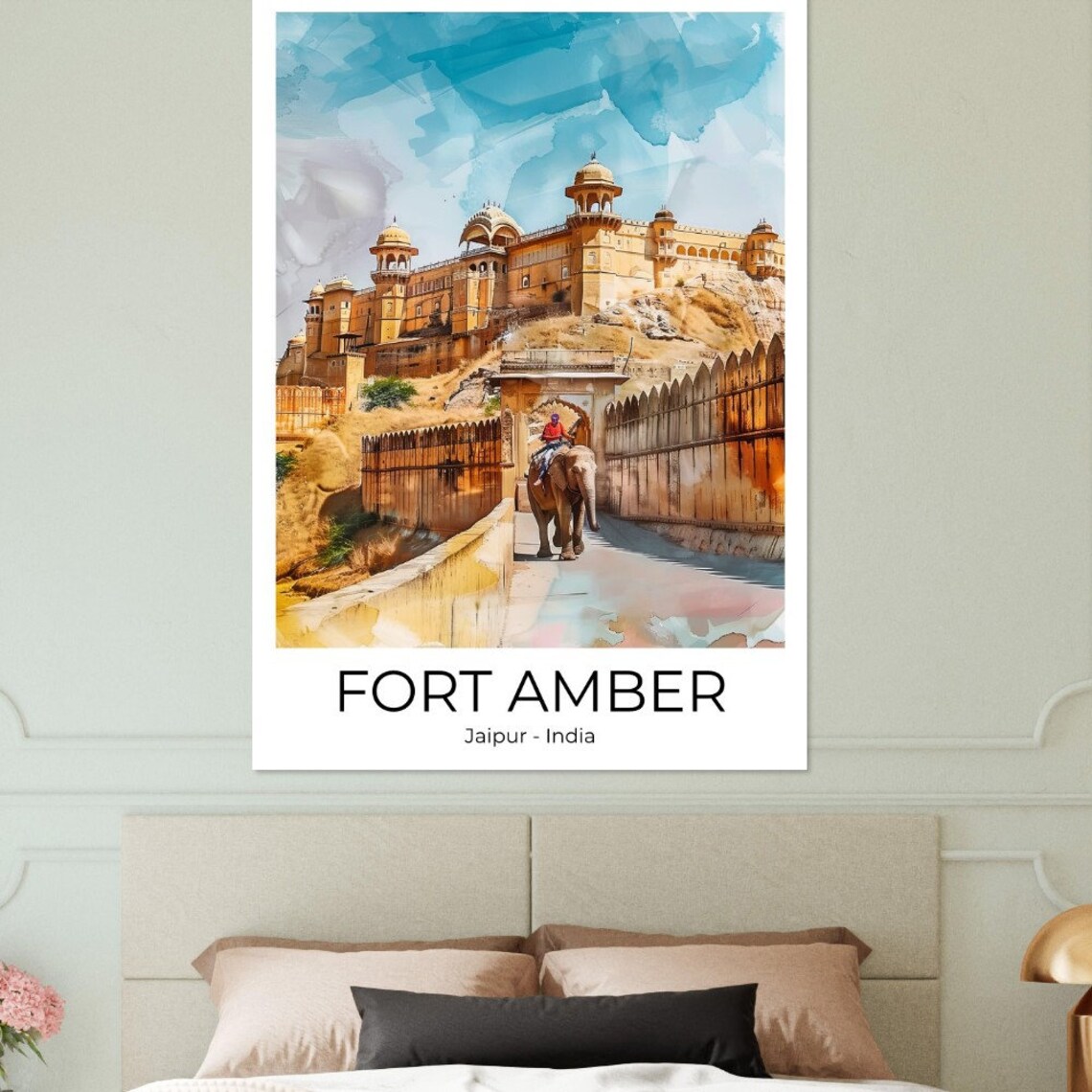 Jaipur India Fort Amber Travel Poster Jaipur Watercolor Travel Print Rajasthan Poster Wall Art India Jaipur Print - Image 4
