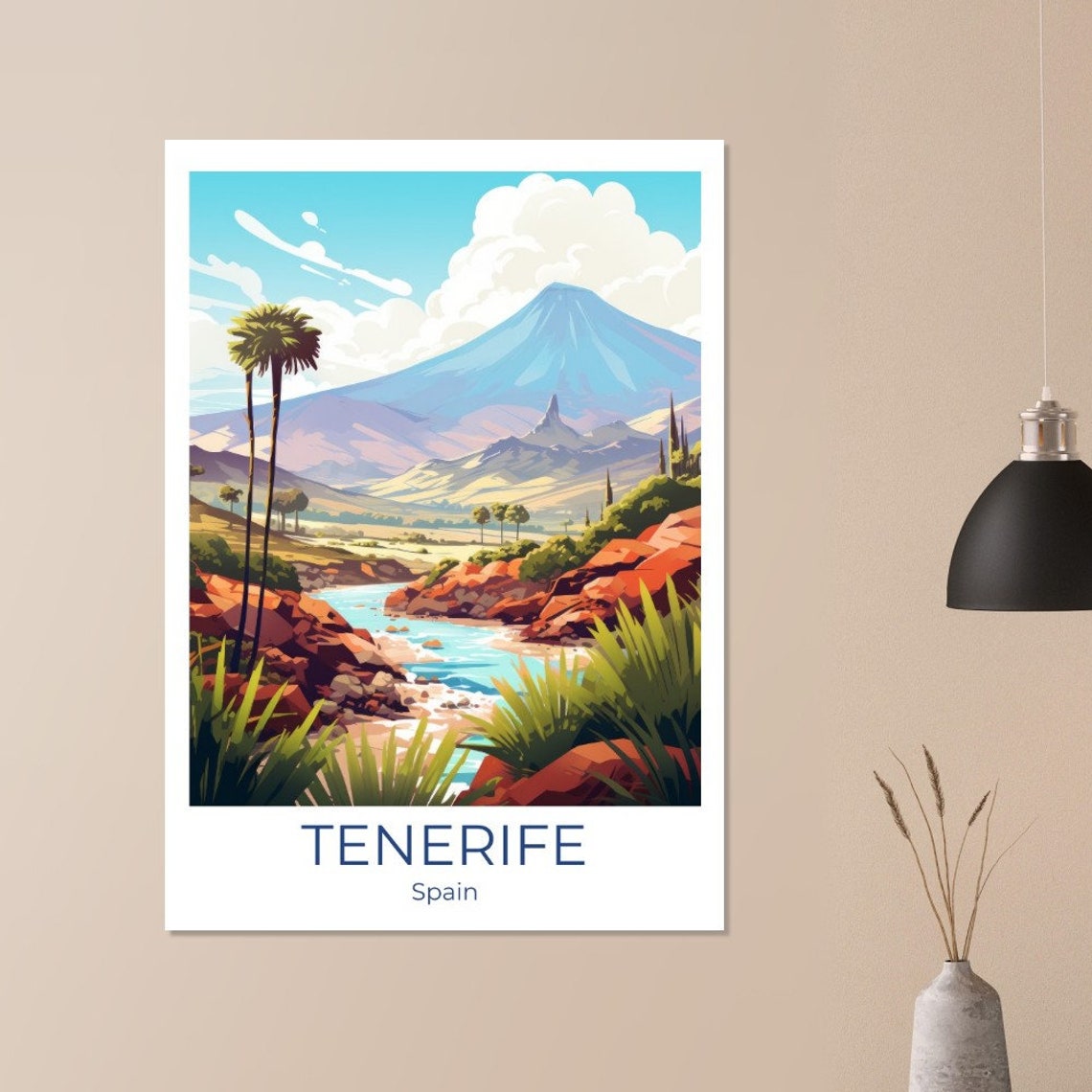 Tenerife Spain Mount Teide Volcano Illustration With Red Rocks Poster - Image 2