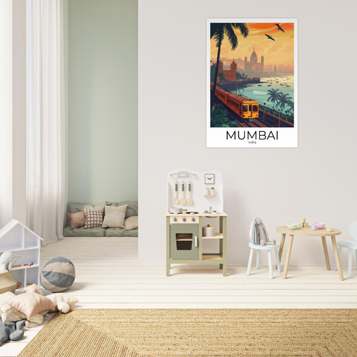 Mumbai India Coastal Train Sunset Palm Harbor Scene Travel Poster - Image 4