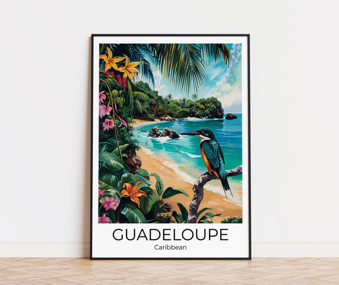 Guadeloupe Caribbean Tropical Beach Kingfisher Flower Paradise Poster