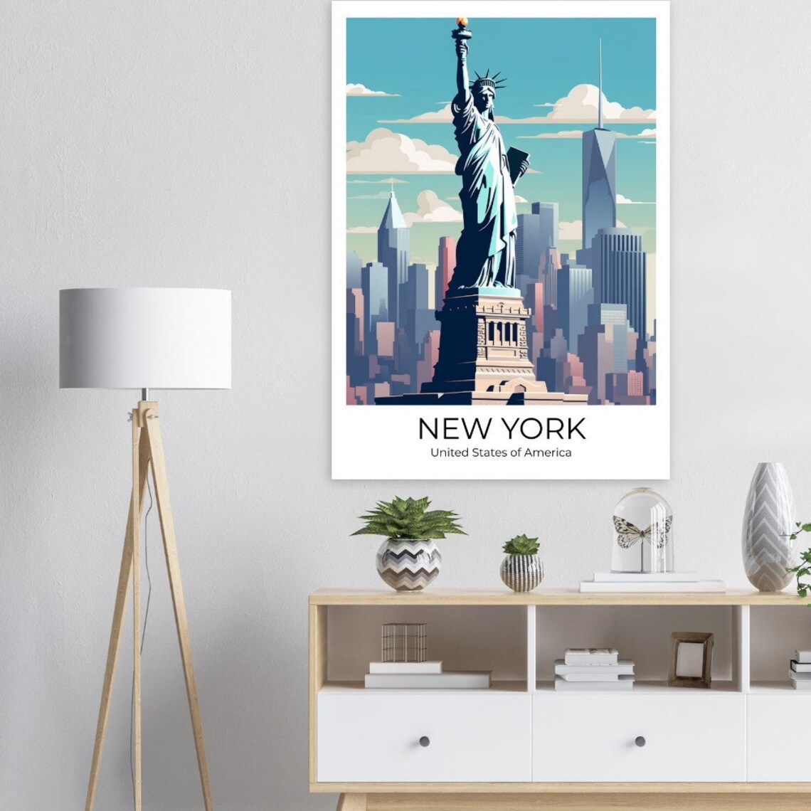 New York Statue Of Liberty Manhattan Skyline Day Travel Poster - Image 3