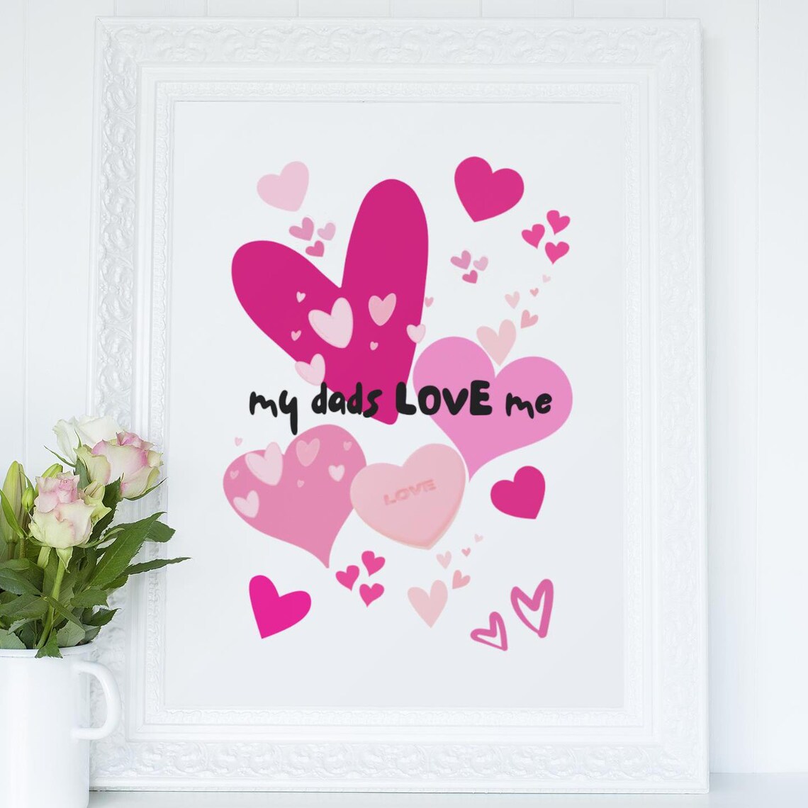 My Dads Love Me Pink Hearts Cluster Nursery Kids Room Wall Art