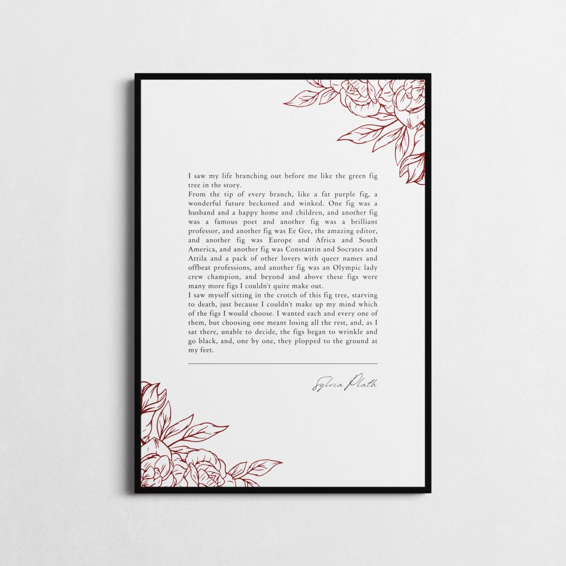 Sylvia Plath Fig Tree Passage Bell Jar Poster Gold Floral Literary - Image 3
