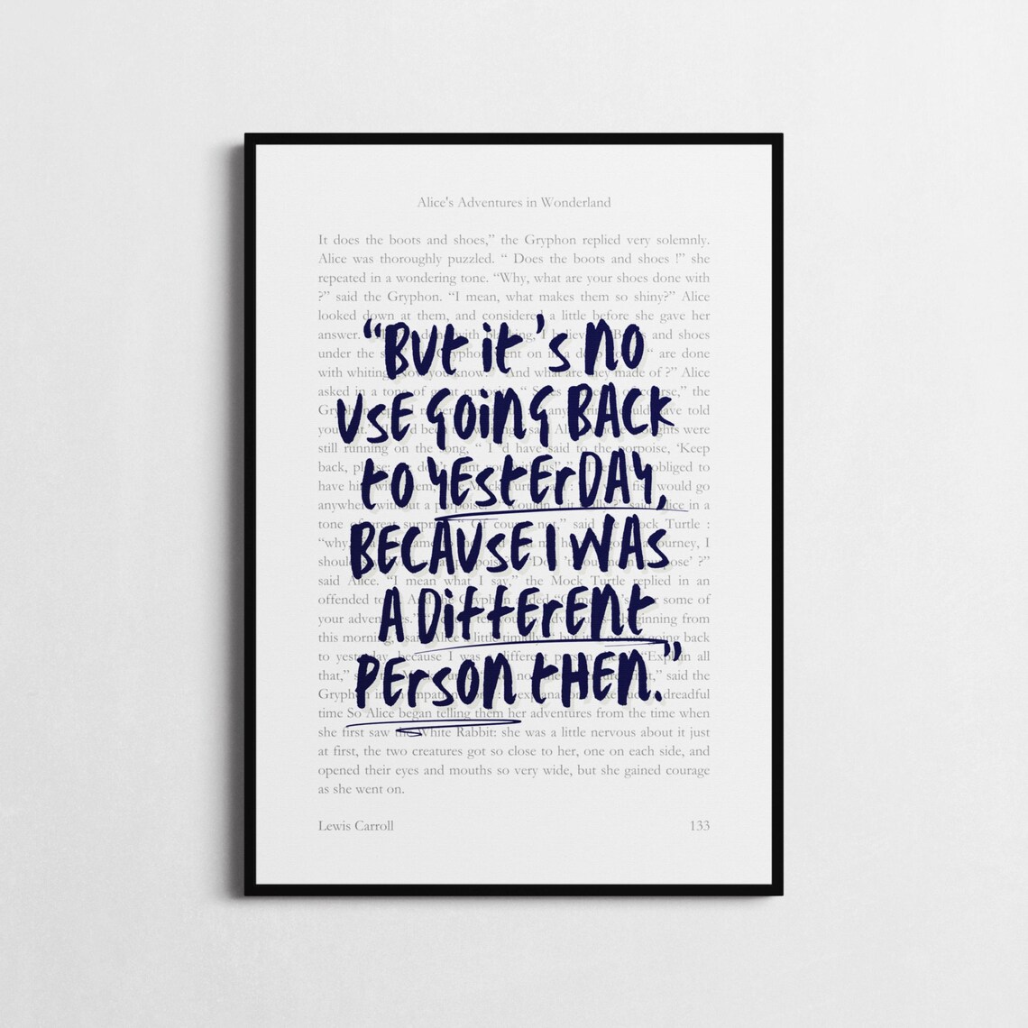 Alice In Wonderland No Use Going Back Quote Poster Pink Book Page - Image 2