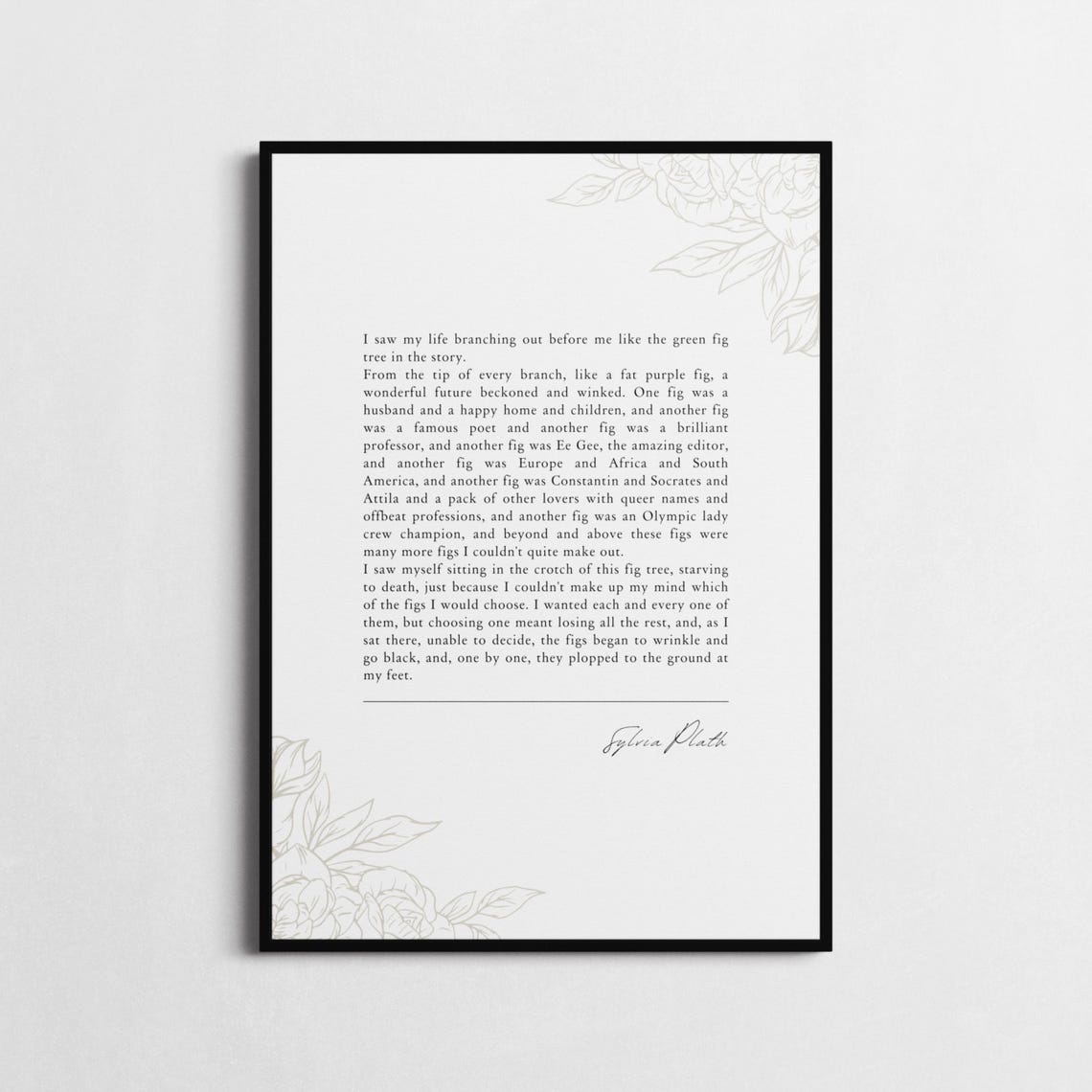 Sylvia Plath Fig Tree Passage Bell Jar Poster Gold Floral Literary - Image 4
