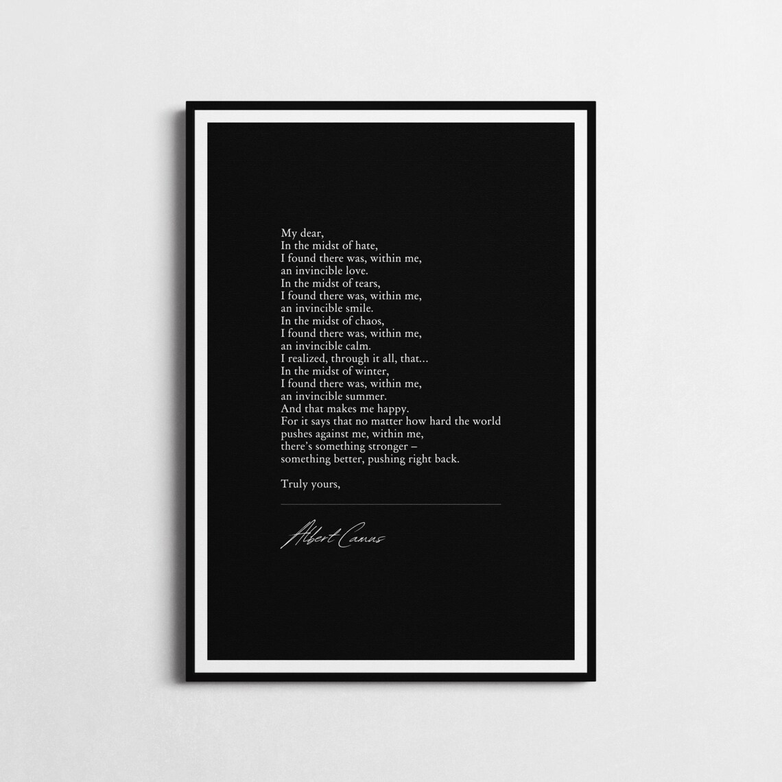 Albert Camus Invincible Summer In The Midst Of Winter Quote Poster