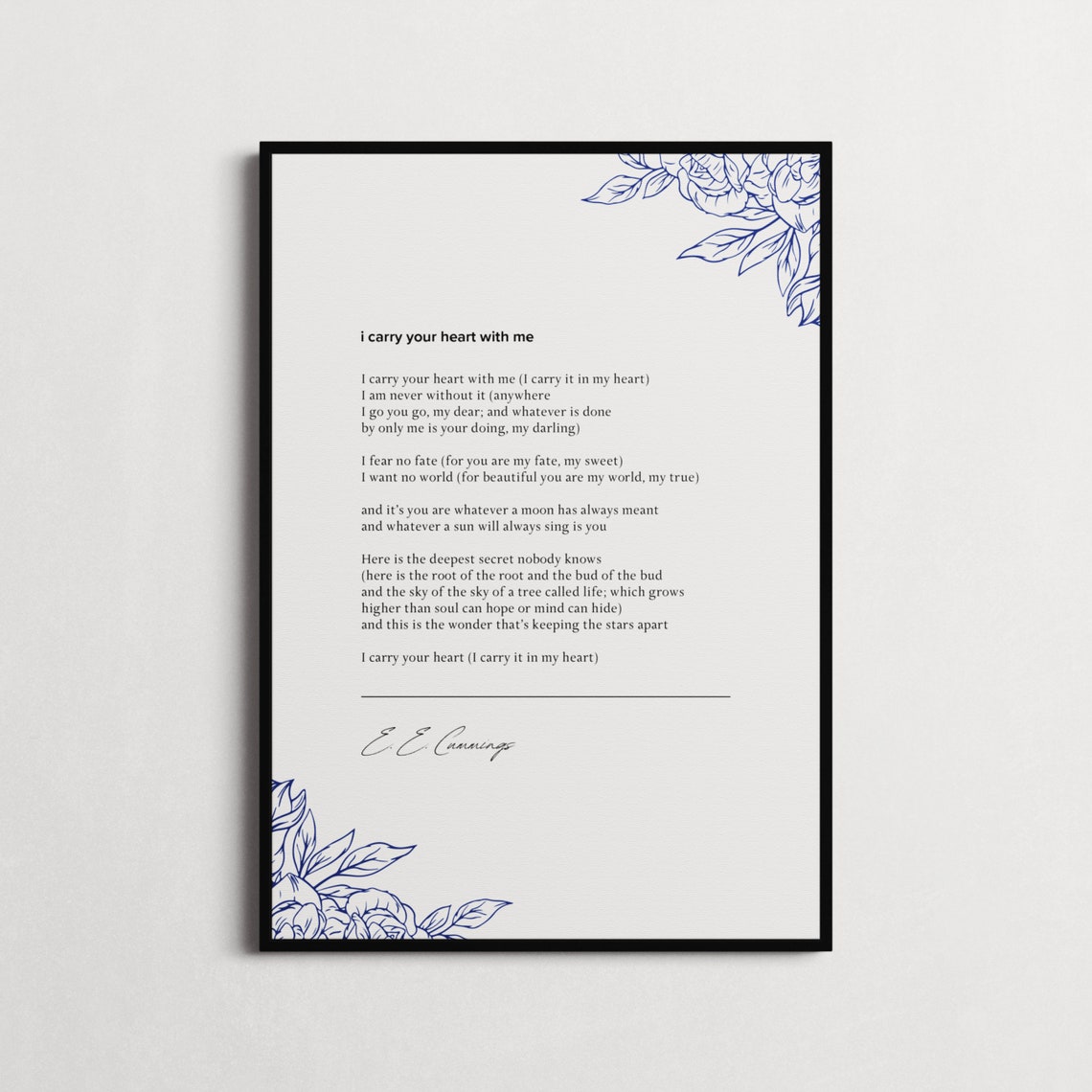 E.E. Cummings I Carry Your Heart Full Poem Botanical Quote Print - Image 3