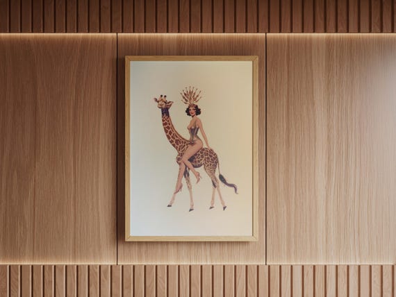 Life Of A Showgirl Art Print Vintage Burlesque Whimsical Giraffe