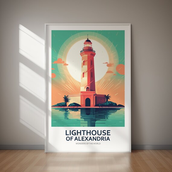 Lighthouse Of Alexandria Poster Egypt Wonders Of The World Travel Print Travel Poster Print Wall Art Gift Gift For Her Gift For Him