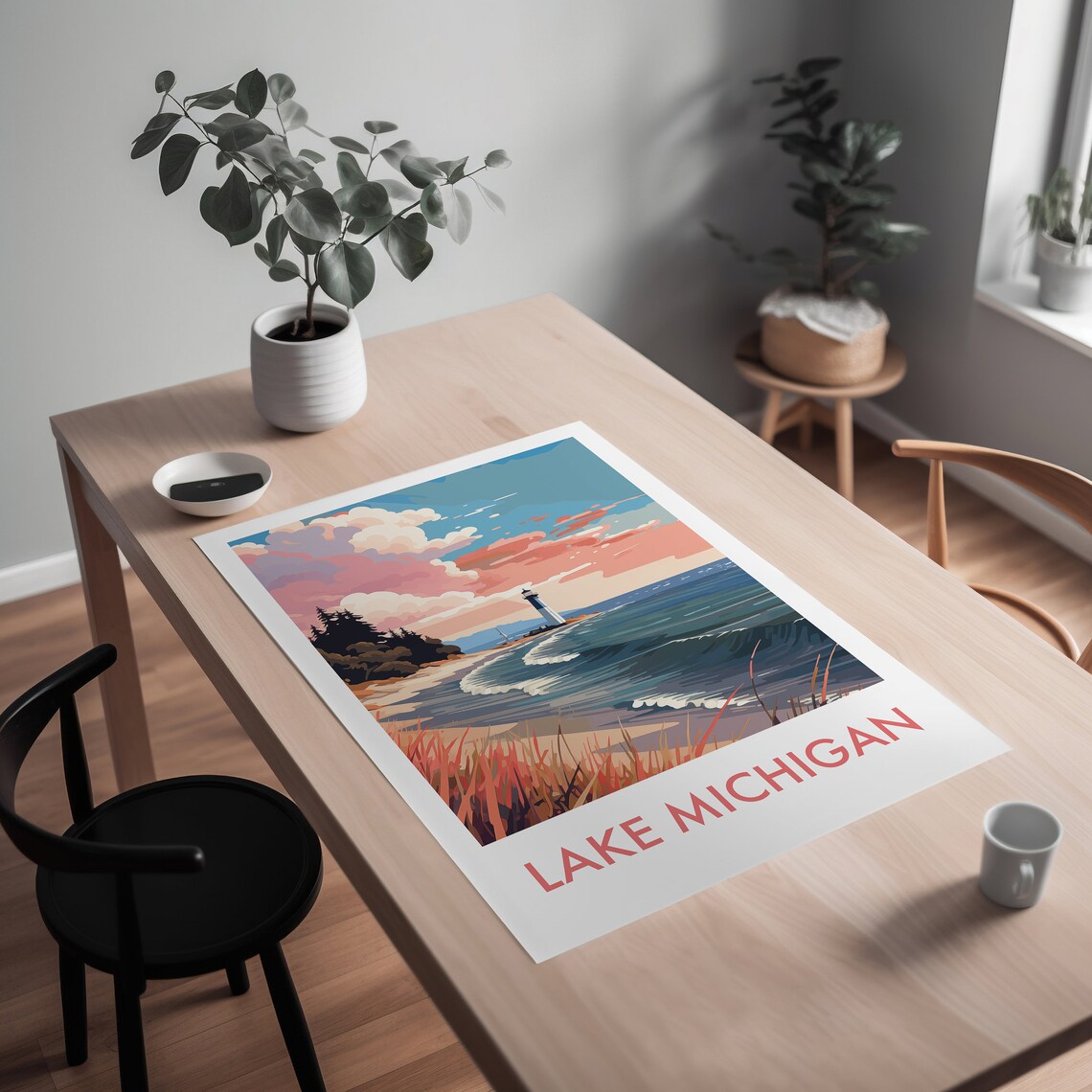 Lake Michigan Travel Poster, Lake and Shoreline Print - Image 2