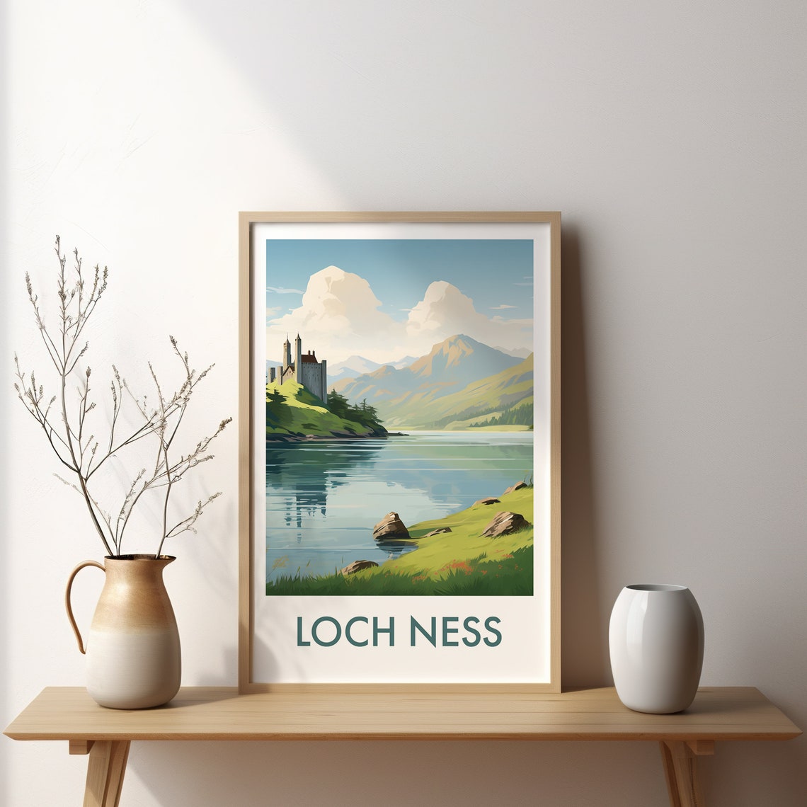 Loch Ness Scotland Highland Castle Ruins Still Water Travel Poster