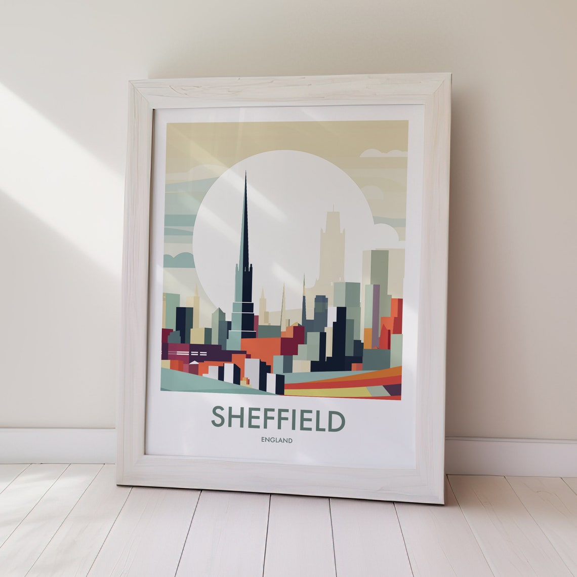 Sheffield England Minimalist Sunset Skyline Spire Travel Poster - Image 2