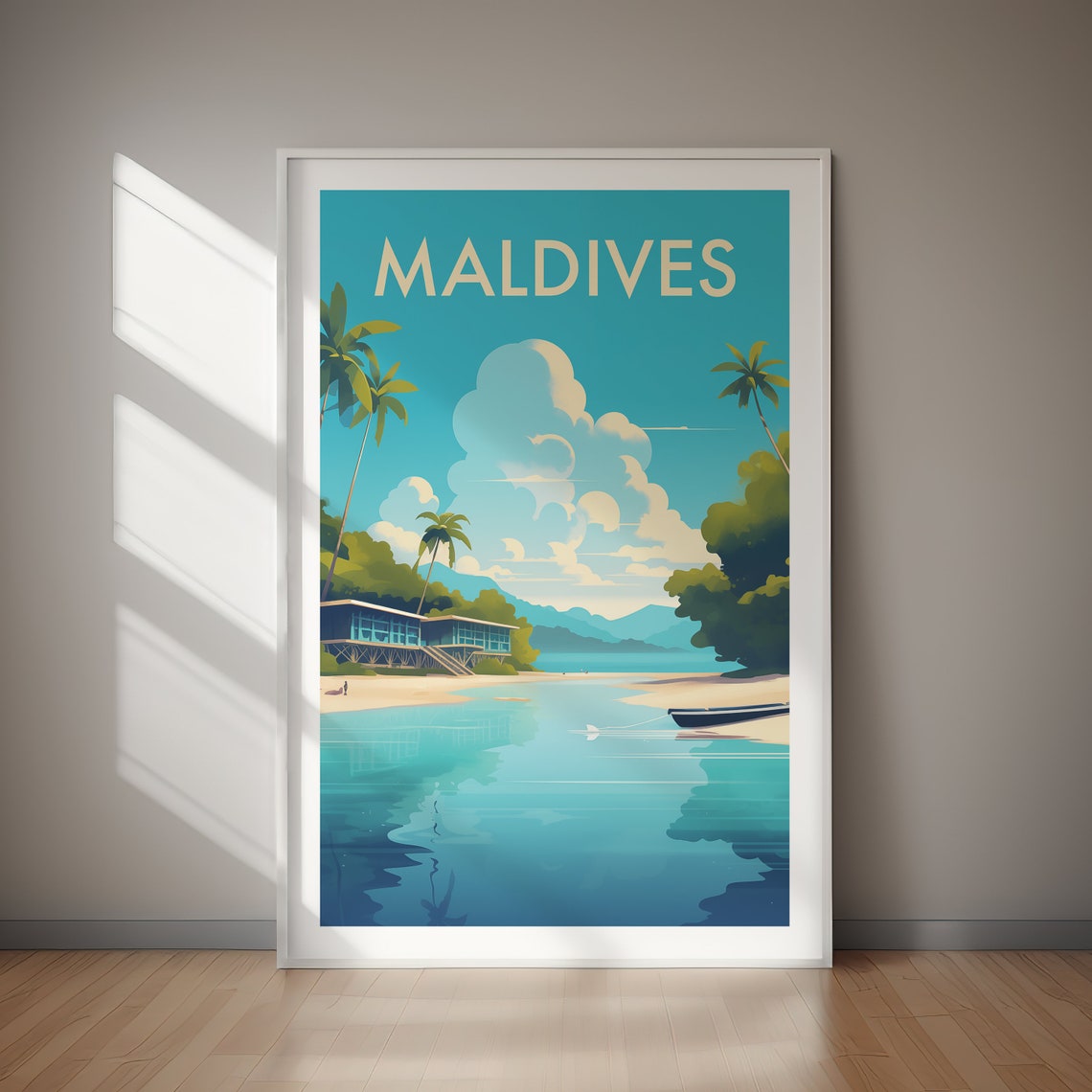 Maldives Tropical Beach Island Paradise Vintage Travel Poster Art