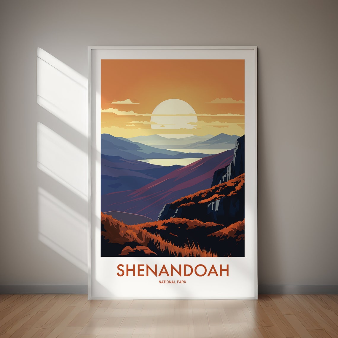 Shenandoah National Park Sunset Mountain Ridges Retro Art Poster