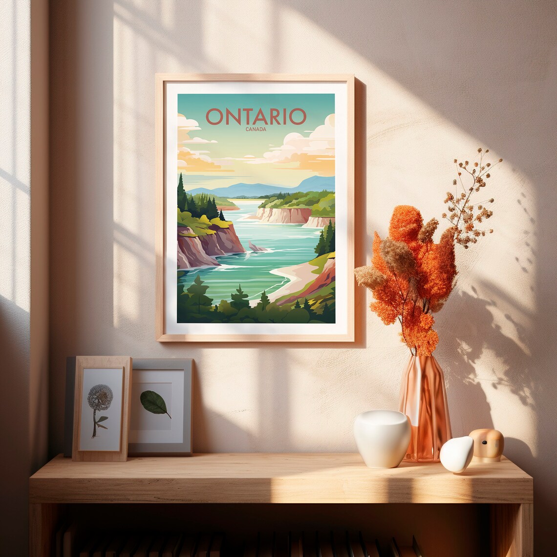 Ontario Canada Rocky Coast Cliffs Turquoise Sea Travel Poster - Image 2