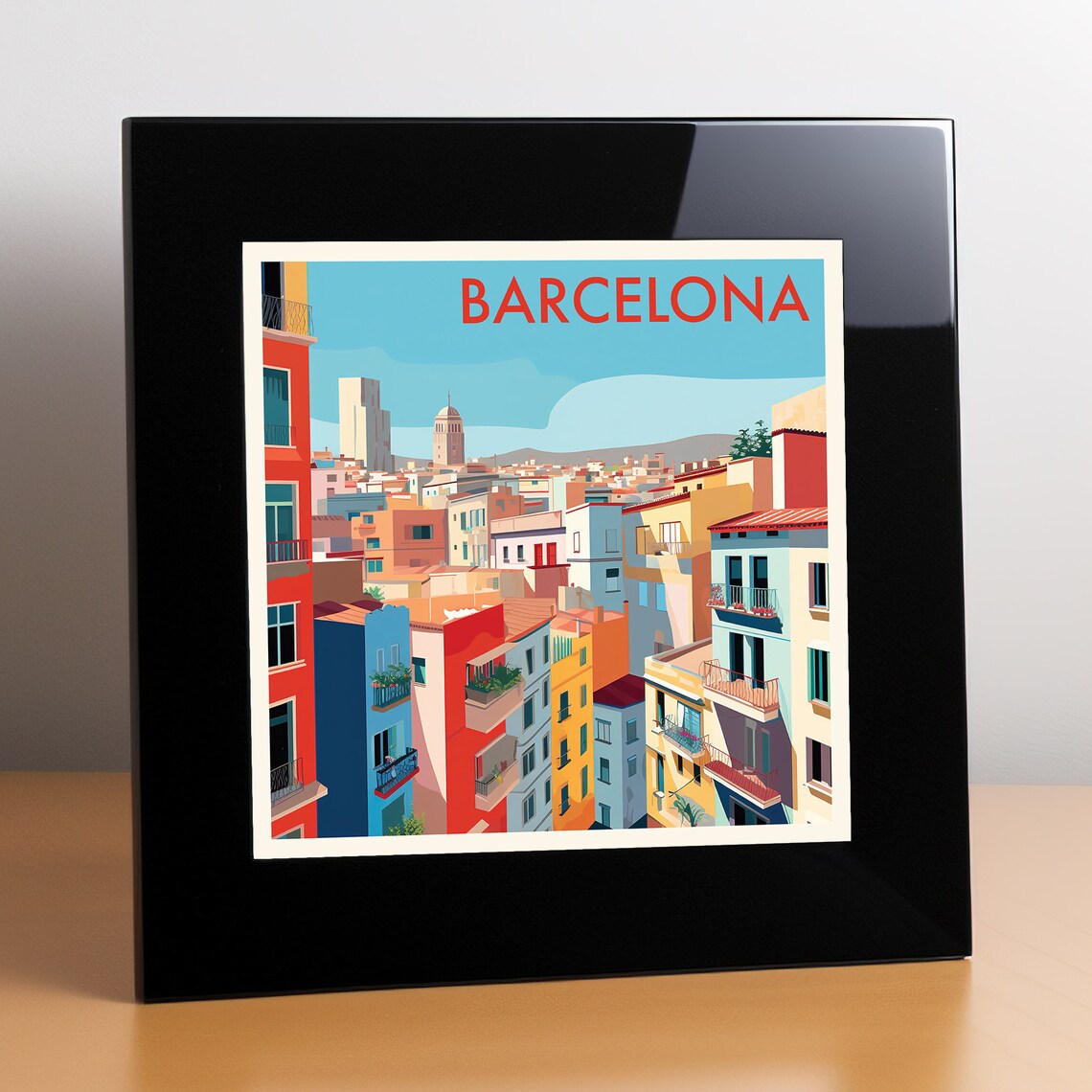 Barcelona Spain Colorful Apartment Balconies Cityscape Travel Poster - Image 2