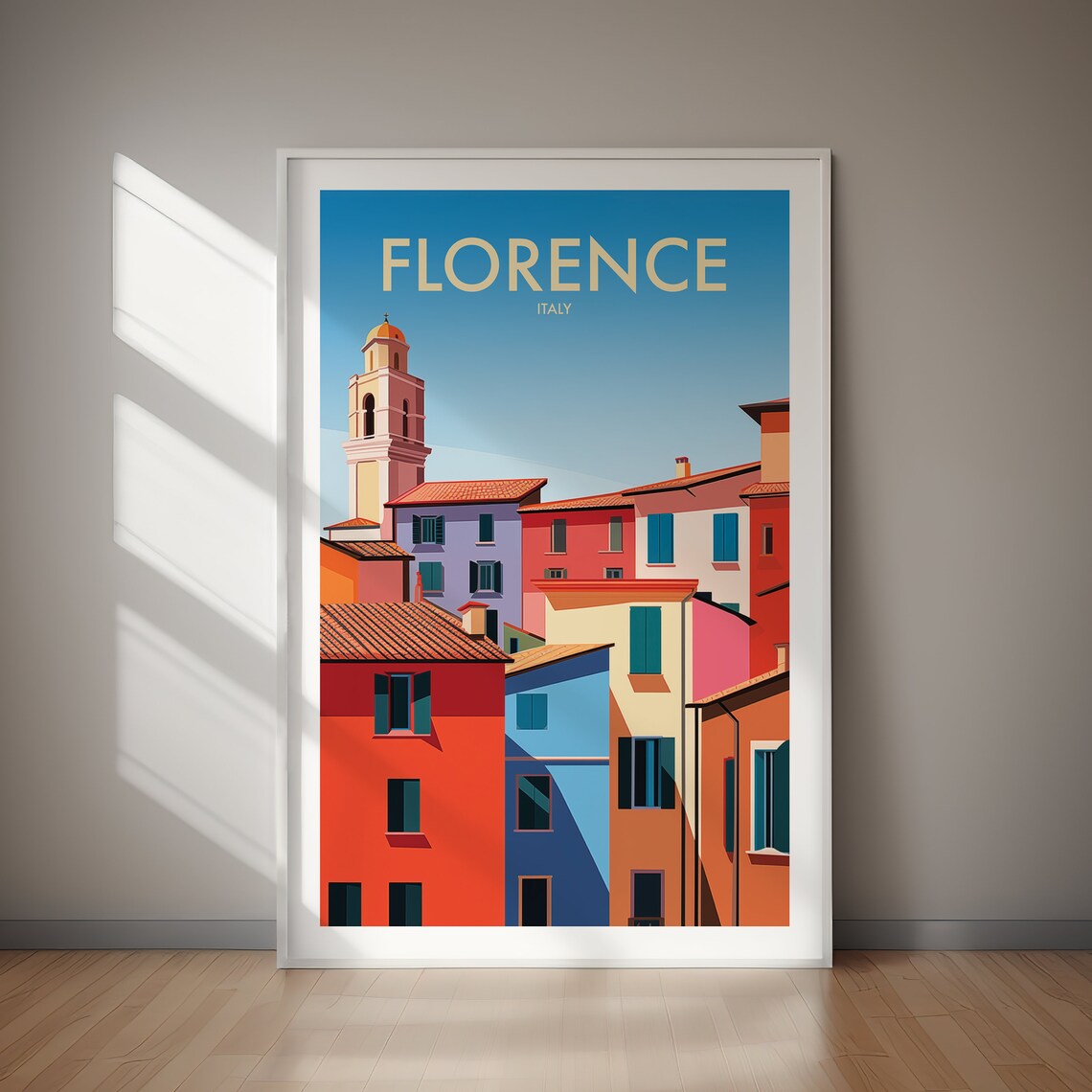 Florence Italy Historic Rooftops Colorful Old Town Travel Poster