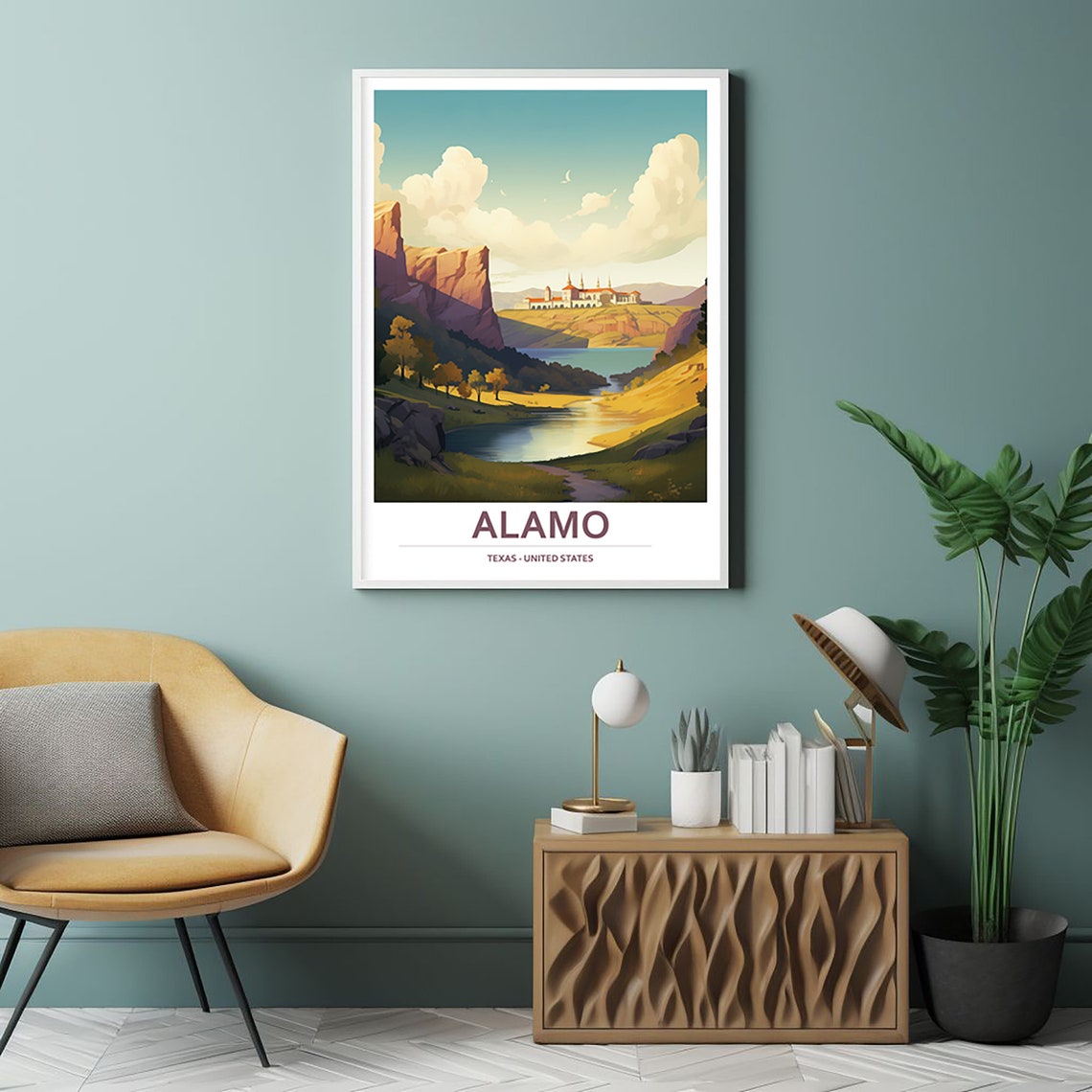 Alamo Texas United States Historic Mission River Landscape Poster - Image 2