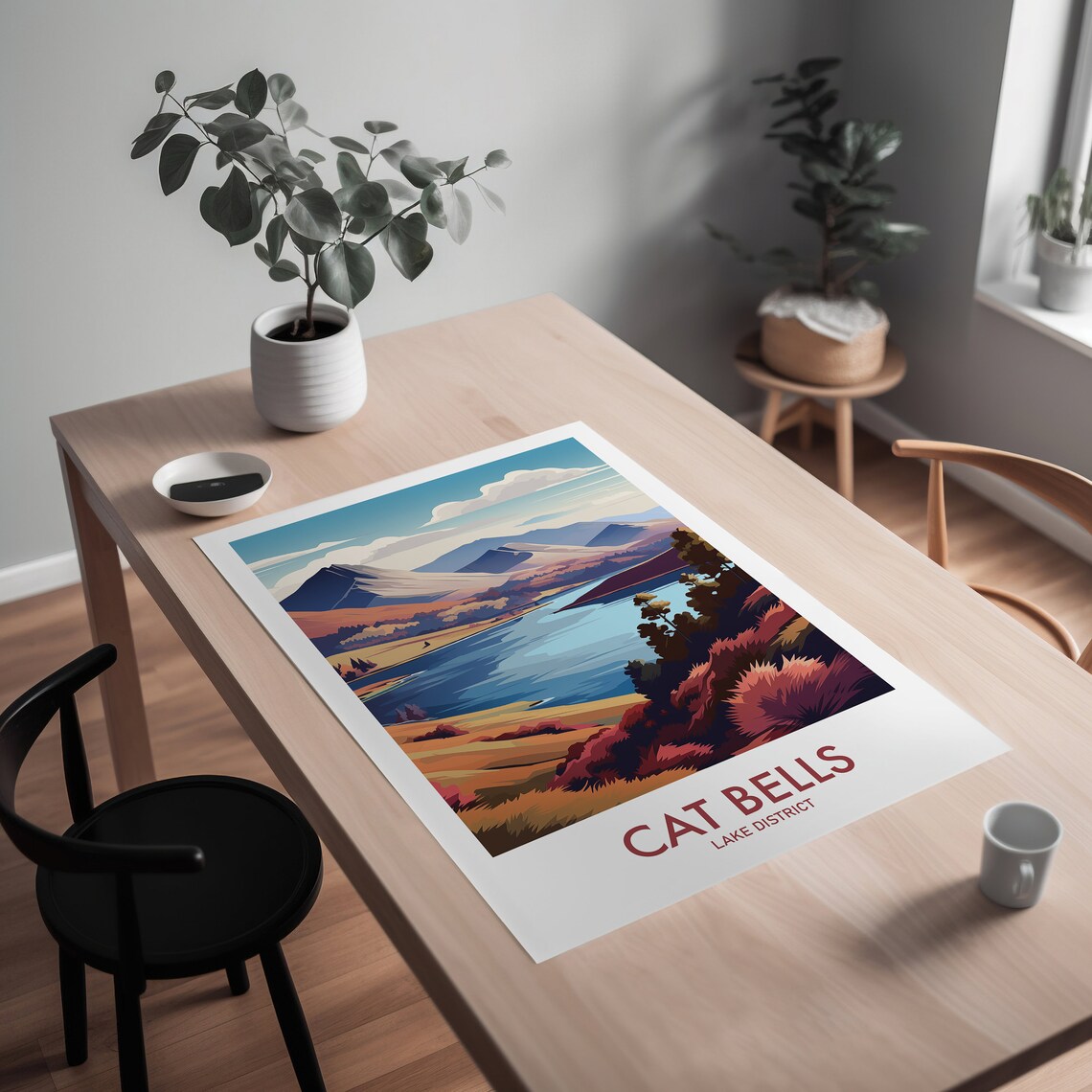 Cat Bells Lake District Travel Poster Art Print - Image 2