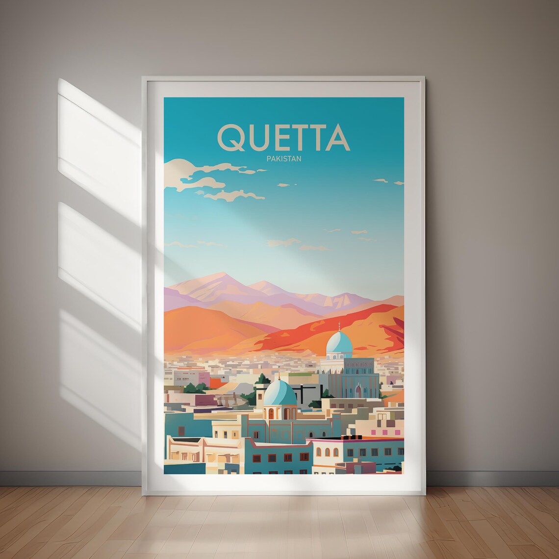 Quetta Pakistan Mountain City Vintage Turquoise Sky Travel Poster