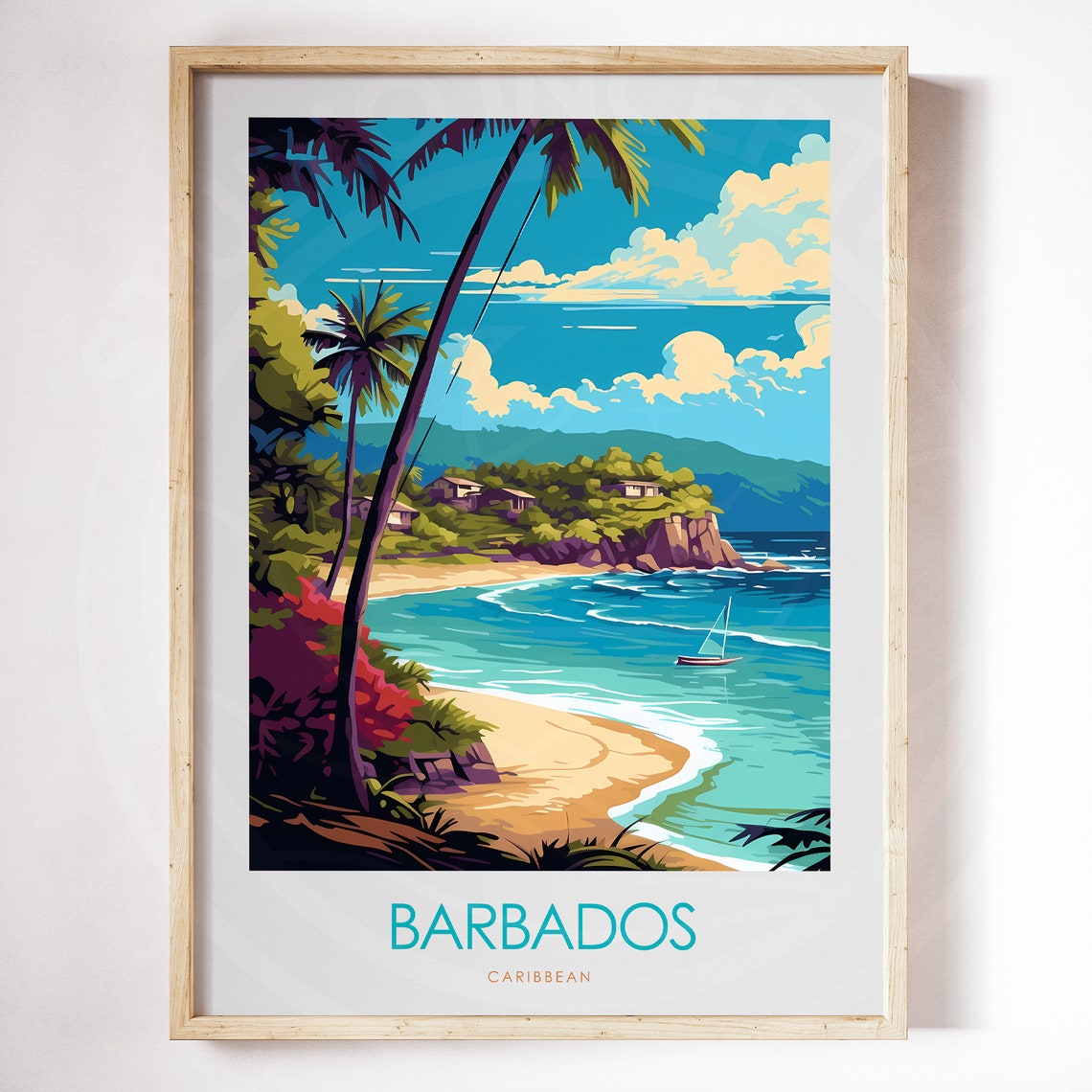 Barbados Caribbean Palm Beach Turquoise Bay Island Travel Poster - Image 3