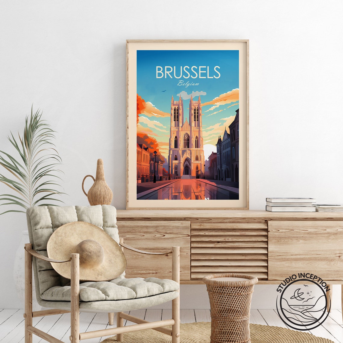 Brussels Cathedral Sunset Gothic Architecture Belgium Travel Poster - Image 2