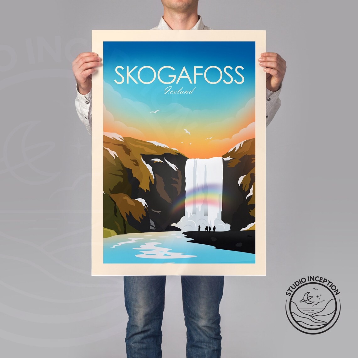 Iceland Skogafoss Travel Poster, Gallery Wall Print - Image 2