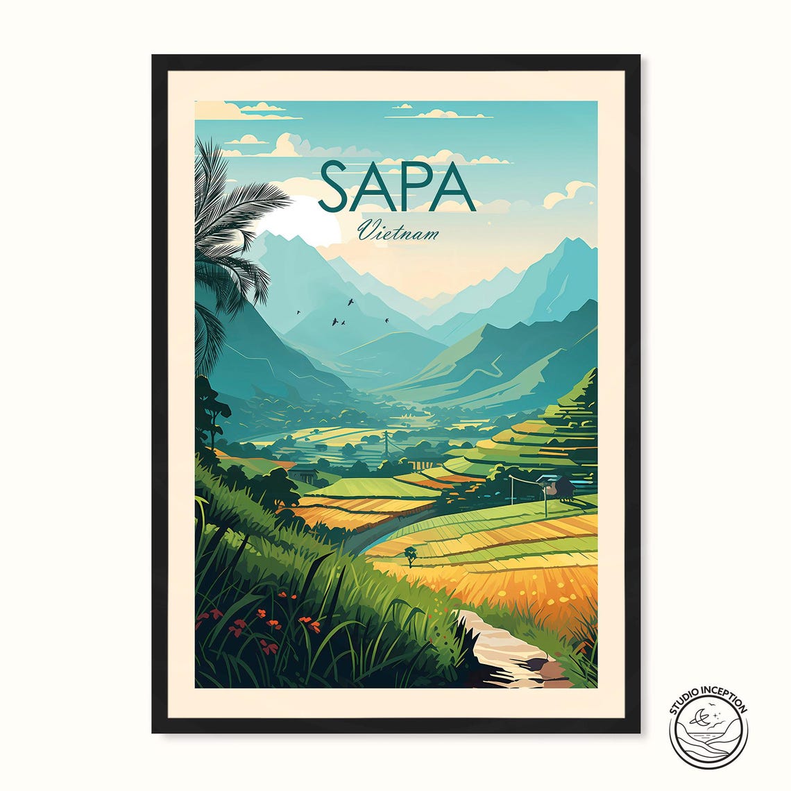Sapa Vietnam Terraced Rice Fields Mountain Valley Travel Poster