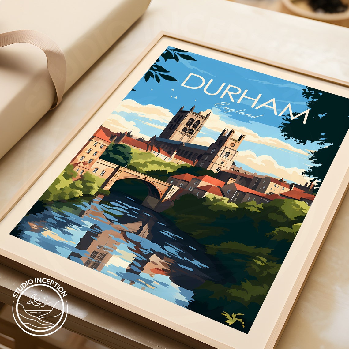 Durham England Cathedral River Bridge Old Town Travel Poster - Image 3