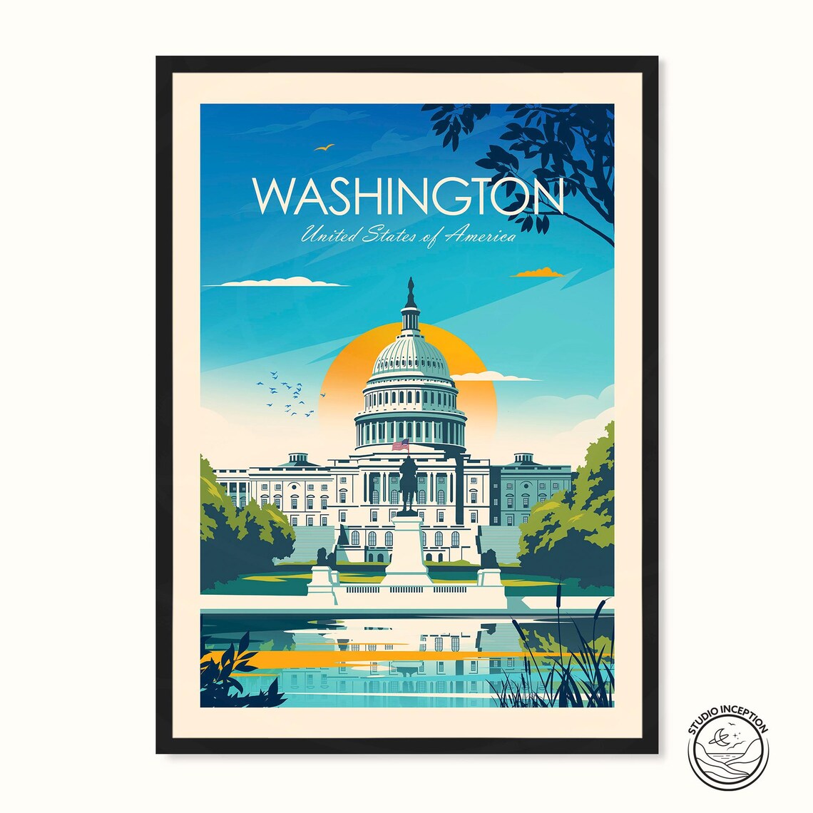 Washington DC Travel Poster, Cityscape Art Decor