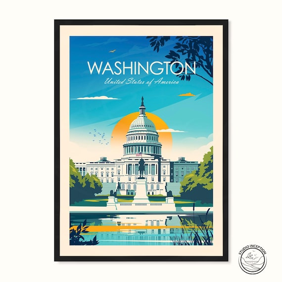 Washington DC Travel Poster, Cityscape Art Decor