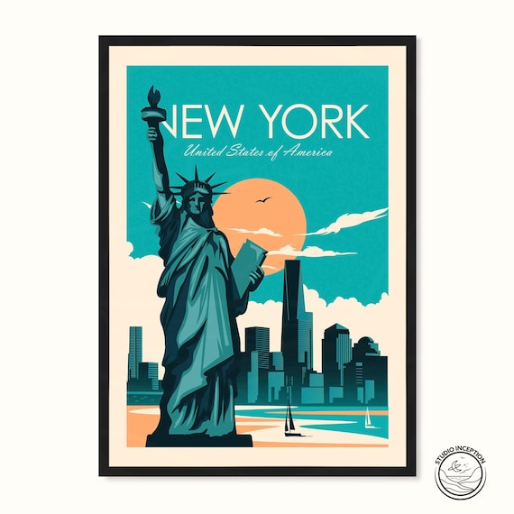New York Travel Poster, Statue Of Liberty Skyline