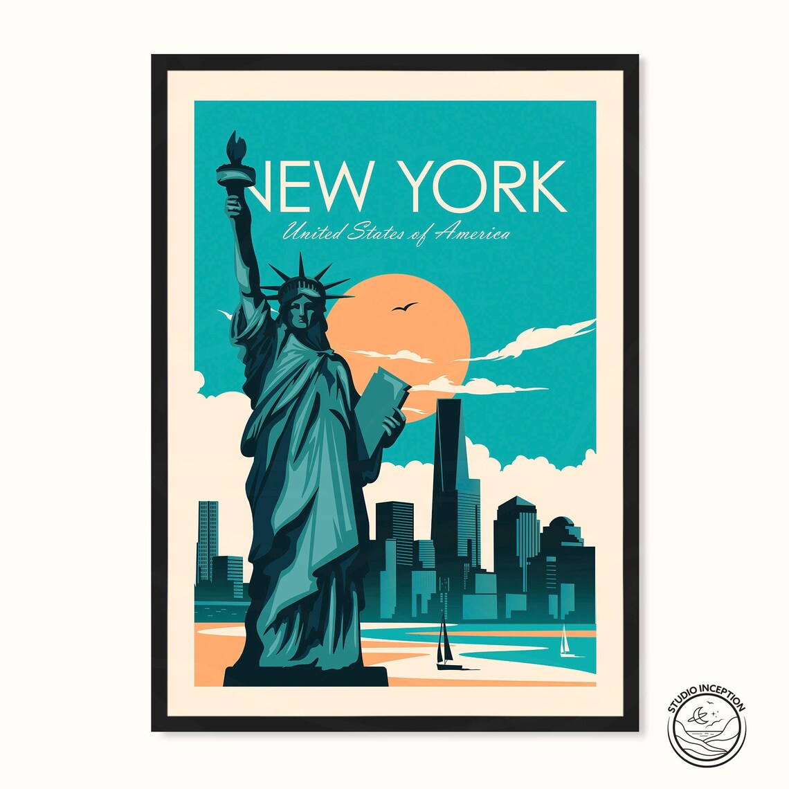 New York Travel Poster, Statue Of Liberty Skyline
