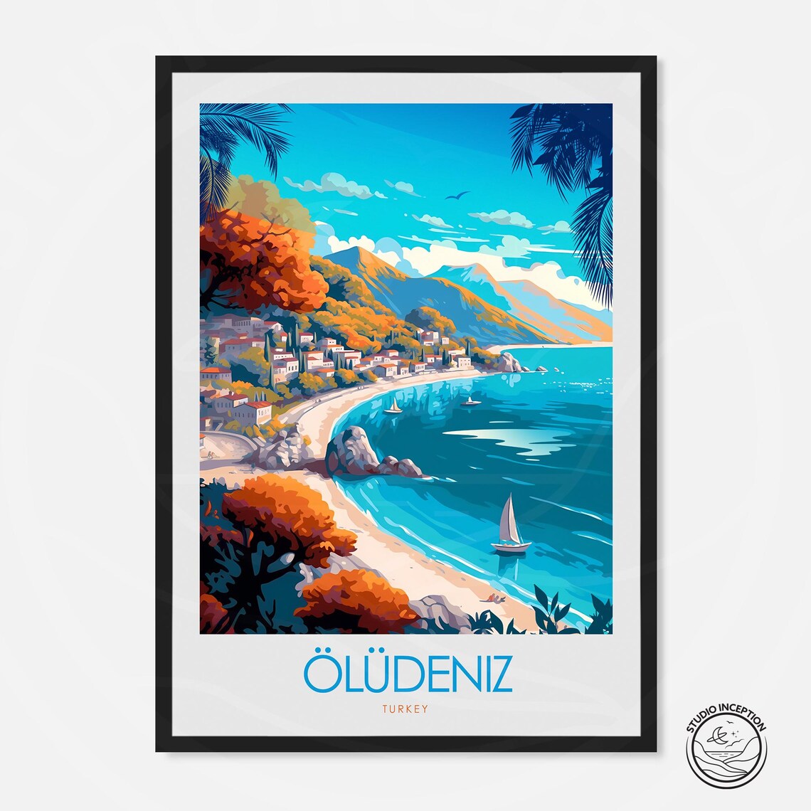 Oludeniz Turkey Turquoise Coast Sailboat Beach Travel Poster