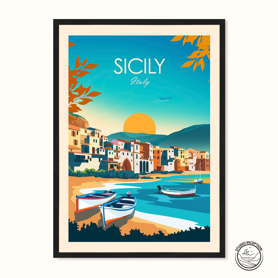 Italy Sicily Travel Poster, Europe Wall Art Print