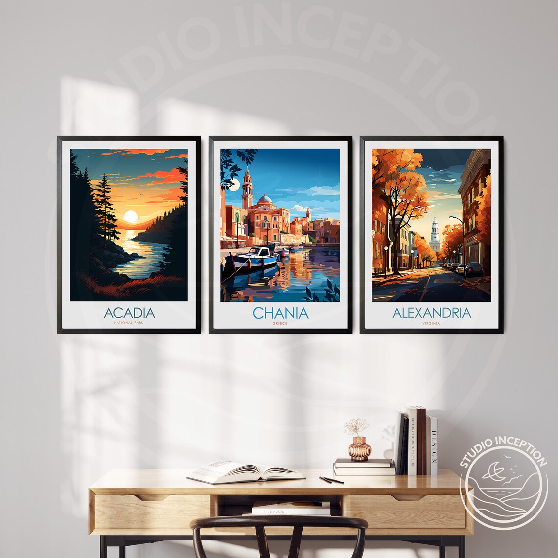 Chania Crete Greece Old Harbor Fishing Boat Night Travel Poster - Image 2