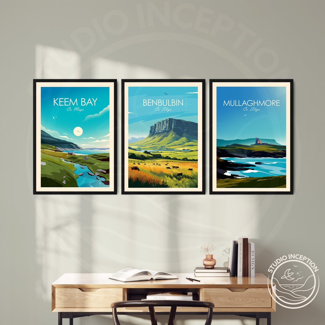 Benbulbin Co Sligo Ireland Sheep Mountain Vintage Travel Poster - Image 2