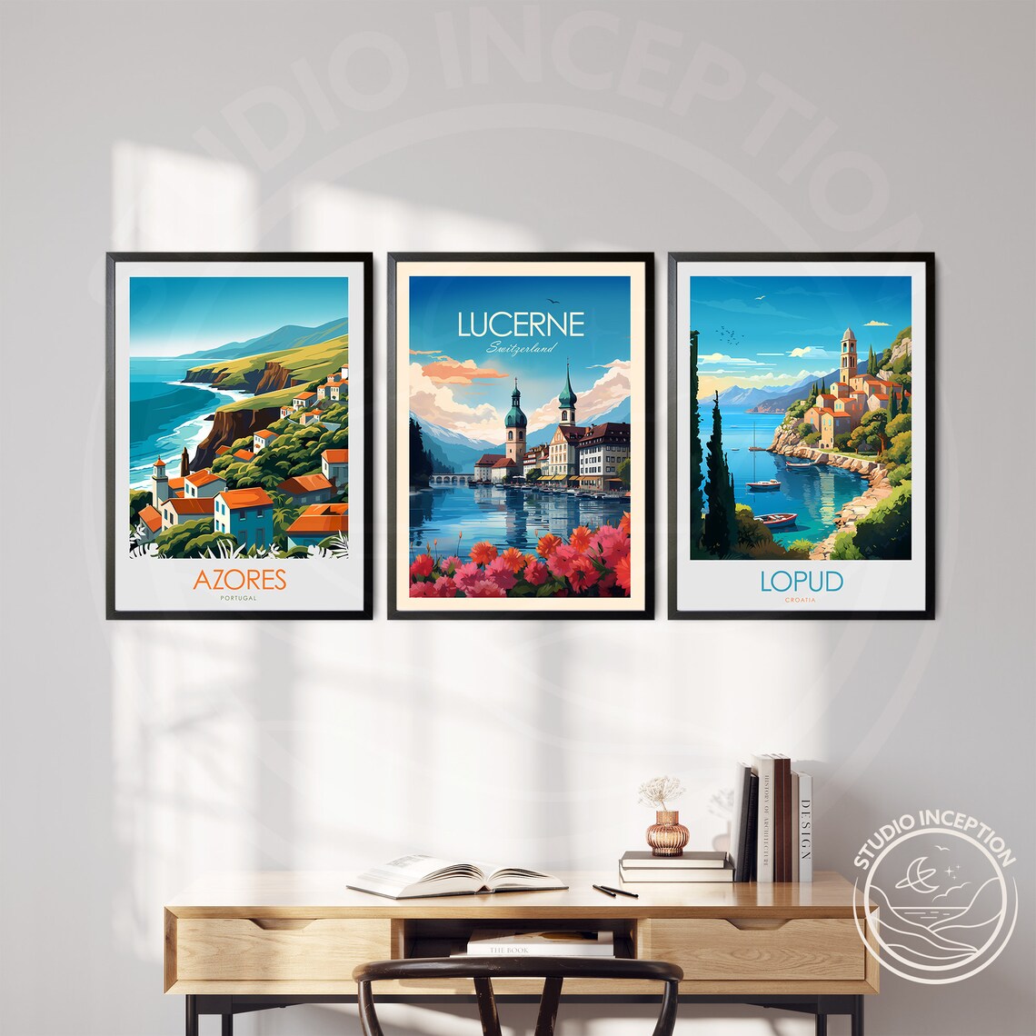 Lucerne Switzerland Lake Waterfront Church Towers Flower Poster - Image 2