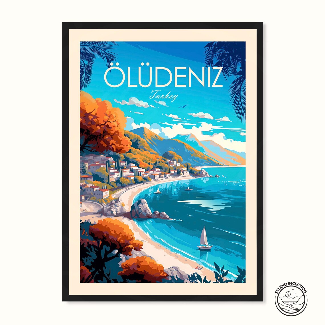 Ldeniz Turkey Travel Poster, Beach Landscape Art Print