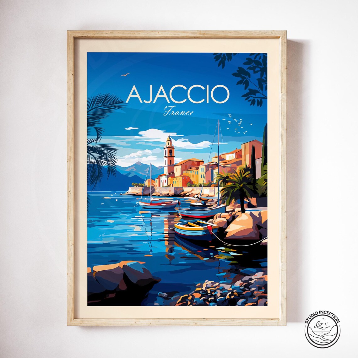Ajaccio France Corsica Harbor Sailboats Seaside Town Travel Poster - Image 3